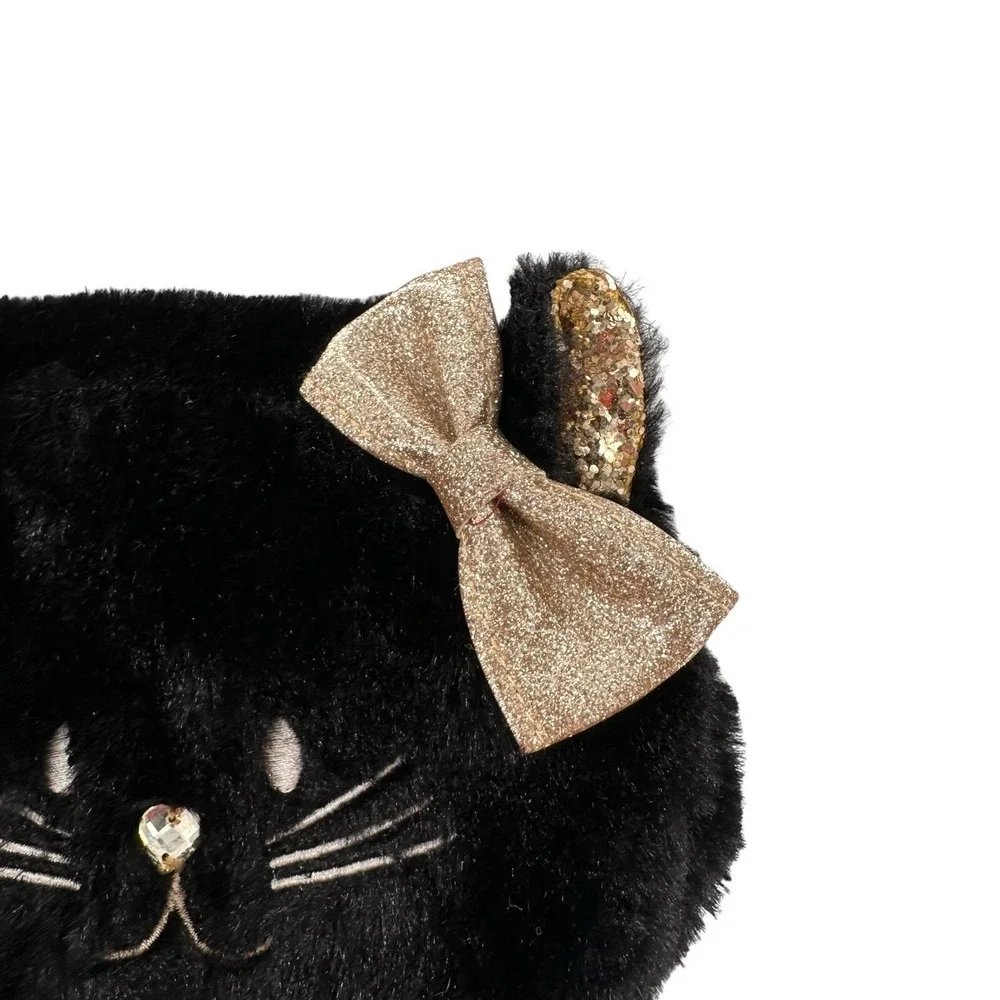 Vtg Retro Claires Club Furry Black Cat Crossbody‎ Purse Bag Kitty Sequin